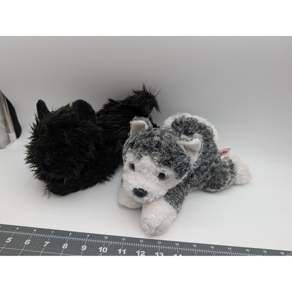 Aurora Black Scottie Dog Husky Wolf Plush Lot Frosted‎ Stuffed Animal Toy